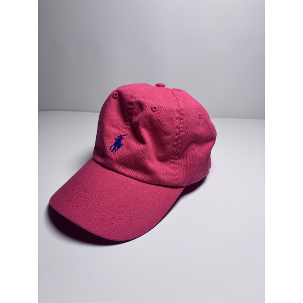 Polo Ralph Lauren Embroidered Blue Pony Strapback Hat Cotton Dad Cap Salmon - Picture 9 of 11